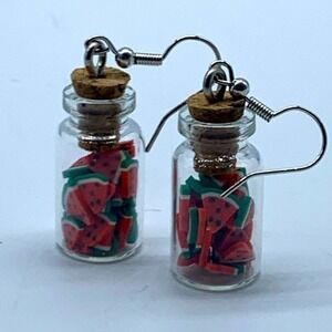 NEW Watermelon slices in mason jar fashion earrings